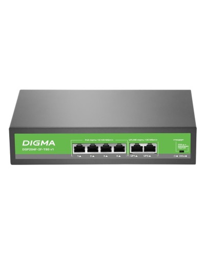 DSP204F-2F-T80 DSP204F-2F-T80 V1 (L2) 6х100Мбит/с 4PoE 4PoE+ 80W. Коммутатор с питанием по PoE. Digma в Ангарске