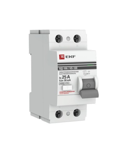УЗО ВД-100 2P 25А 30мА тип AC эл-мех  PROxima (elcb-2-25-30-em-pro). Выключатель дифференциального тока (УЗО). EKF в Ангарске