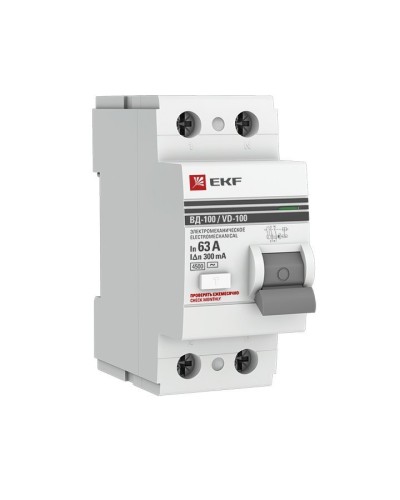 УЗО ВД-100 2P 63А 300мА тип AC эл-мех  PROxima (elcb-2-63-300-em-pro). Выключатель дифференциального тока (УЗО). EKF в Ангарске