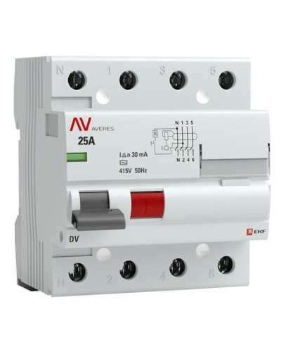 DV 4P 25А/ 30мА (AC)  AVERES (rccb-4-25-30-ac-av). Выключатели дифференциального тока (УЗО). EKF в Ангарске