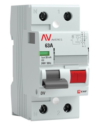 DV 2P 63А/ 30мА (AC)  AVERES (rccb-2-63-30-ac-av). Выключатели дифференциального тока (УЗО). EKF в Ангарске