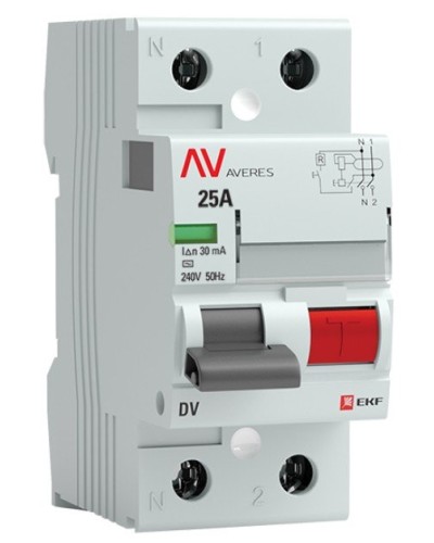 DV 2P 25А/ 30мА (A)  AVERES (rccb-2-25-30-a-av). Выключатели дифференциального тока (УЗО). EKF в Ангарске