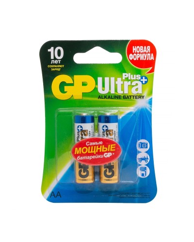 GP Ultra Plus Alkaline 15A AA (GP 15AUP-2CR2), упак. 2 шт. БЛИСТЕР. Алкалиновые батарейки. GP Batteries в Ангарске
