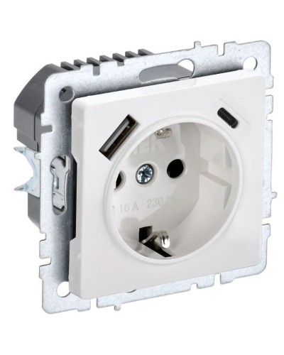 Розетка с з/к с USB A+C 18Вт РЮш11-1-БрБ белый BRITE (BR-R14-16-U22-018-K01). Розетка с заземлением с защитными шторками, 18Вт. IEK в Ангарске