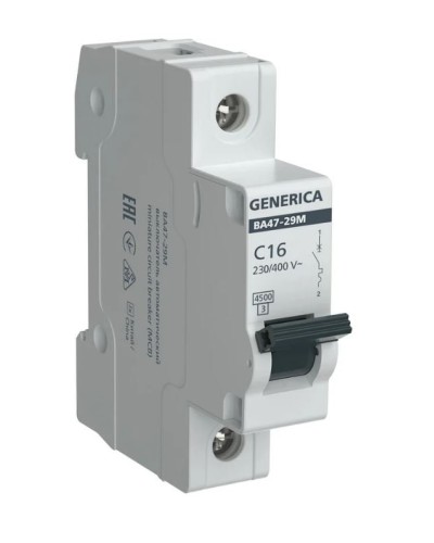 GENERICA ВА47-29М 1P C 16А 4,5кА (MVA21-1-016-C-G). Автоматический выключатель. IEK в Ангарске