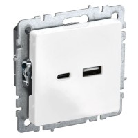 Розетка USB A+C 18Вт РЮ11-1-БрБ белый BRITE (BR-U22-018-K01). Розетка USB. IEK