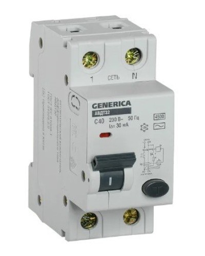 GENERICA АВДТ 32 C40 2Р 30мА (MAD25-5-040-C-30). Автоматический выключатель дифференциального тока. IEK в Ангарске