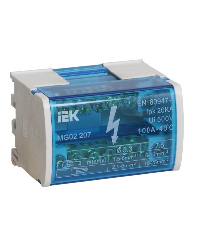 ШНК 2х7 L+PEN (YND10-2-07-100). Шина на DIN-рейку в корпусе (кросс-модуль). IEK в Ангарске
