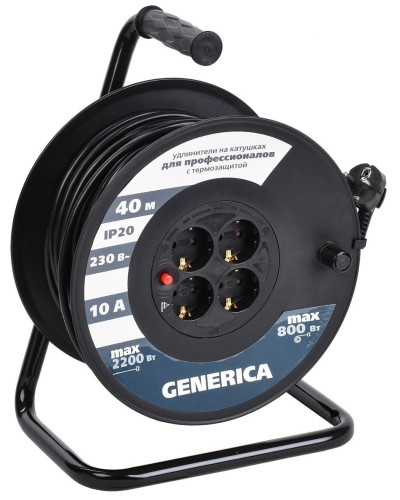 УК40 4 места 2P+PE, 40м GENERICA (WKP10-10-04-40-G). Удлинитель на катушке с термозащитой, 3х1,0кв.мм. IEK в Ангарске