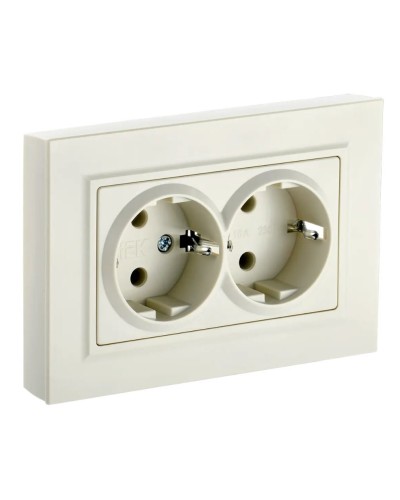 Розетка 2-местная с з/к РС12-3-БрКр бежевый BRITE (BR-R21-16-K10-F). Розетка с заземлением без защитных шторок в сборе. IEK в Ангарске