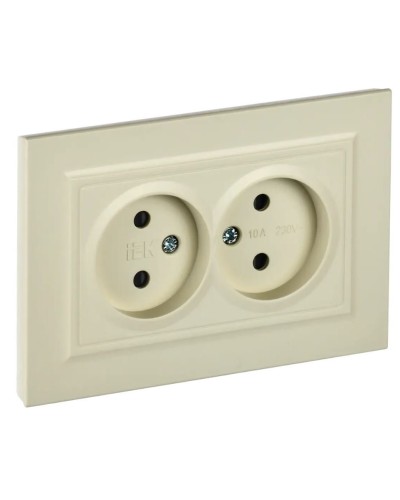 Розетка 2-местная без з/к РСш12-2-БрКр бежевый BRITE (BR-R23-10-K10-F). Розетка без заземления с защитными шторками в сборе. IEK в Ангарске