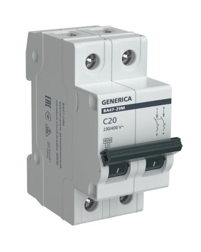 GENERICA ВА47-29М 2P C 20А 4,5кА (MVA21-2-020-C-G). Автоматический выключатель. IEK в Ангарске