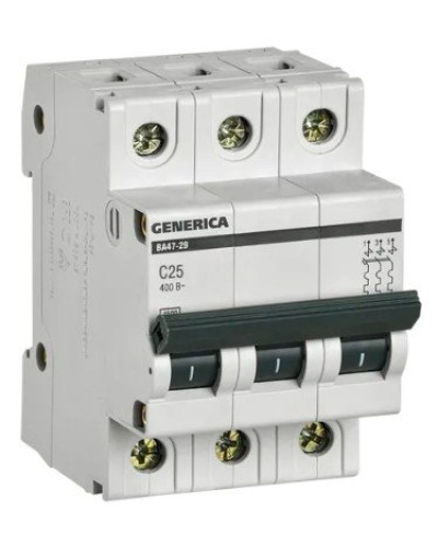 GENERICA ВА47-29 3P C 25А 4,5кА (MVA25-3-025-C). Автоматический выключатель. IEK в Ангарске