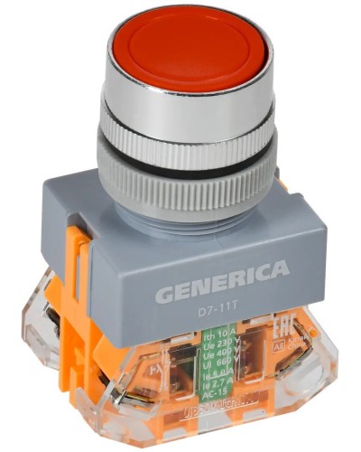 Кнопка D7-11T d=22мм красная GENERICA (BBT50-11T-3-21-K04-G). Кнопка управления с фиксацией. IEK в Ангарске