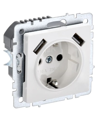 Розетка с з/к с USB A+A 3,1А РЮш10-2-БрБ белый BRITE (BR-R14-16-U21-D31-K01). Розетка с заземлением с защитными шторками, 3,1А. IEK в Ангарске