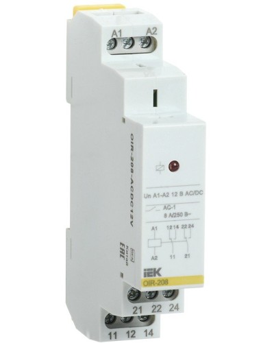 Реле промежуточное модульное OIR 2 контакта 8А 12В AC/DC (OIR-208-ACDC12V). Реле промежуточное модульное. IEK в Ангарске