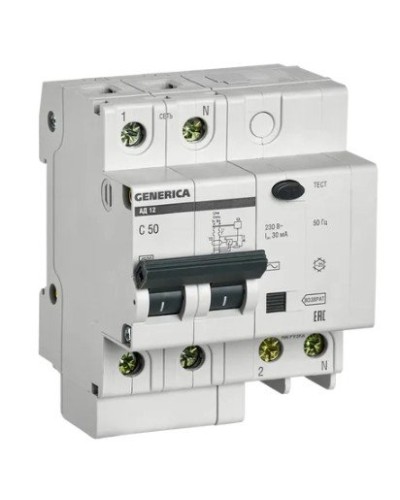 GENERICA АД12 2Р 50А 30мА (MAD15-2-050-C-030). Автоматический выключатель дифференциального тока. IEK в Ангарске