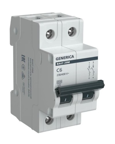 GENERICA ВА47-29М 2P C 6А 4,5кА (MVA21-2-006-C-G). Автоматический выключатель. IEK в Ангарске
