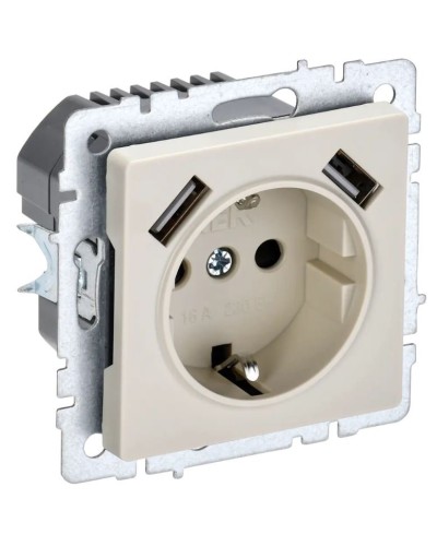 Розетка с з/к с USB A+A 3,1А РЮш10-2-БрКр бежевый BRITE (BR-R14-16-U21-D31-K10). Розетка с заземлением с защитными шторками, 3,1А. IEK в Ангарске