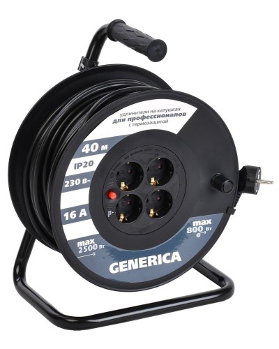 УК40 4 места 2P+PE, 40м GENERICA (WKP20-16-04-40-G). Удлинитель на катушке с термозащитой, 3х1,5кв.мм. IEK в Ангарске