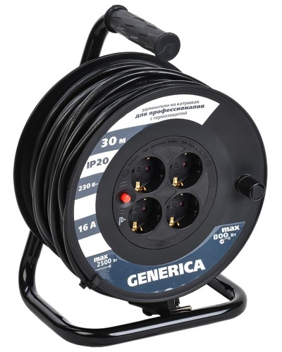 УК30 4 места 2P+PE, 30м GENERICA (WKP20-16-04-30-G). Удлинитель на катушке с термозащитой, 3х1,5кв.мм. IEK в Ангарске