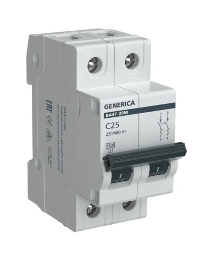 GENERICA ВА47-29М 2P C 25А 4,5кА (MVA21-2-025-C-G). Автоматический выключатель. IEK в Ангарске