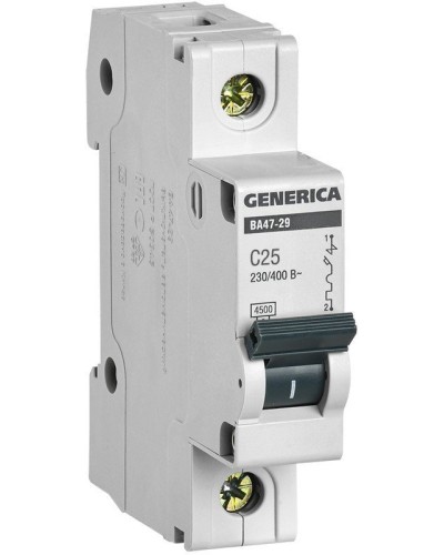 GENERICA ВА47-29 1P C 25А 4,5кА (MVA25-1-025-C). Автоматический выключатель. IEK в Ангарске