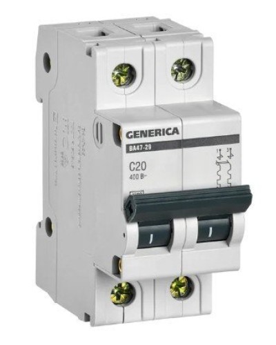 GENERICA ВА47-29 2P C 20А 4,5кА (MVA25-2-020-C). Автоматический выключатель. IEK в Ангарске