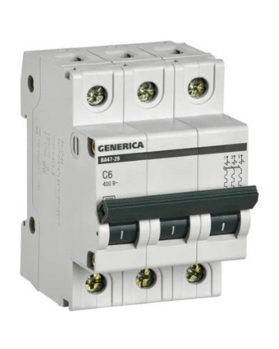 GENERICA ВА47-29 3P C 6А 4,5кА (MVA25-3-006-C). Автоматический выключатель. IEK в Ангарске