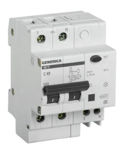 GENERICA АД12 2Р 40А 30мА (MAD15-2-040-C-030). Автоматический выключатель дифференциального тока. IEK в Ангарске