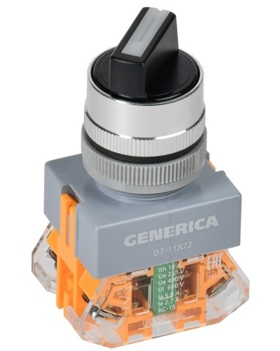 Переключатель D7-11X22 на 2 положения черный GENERICA (BSW50-11X22-3-22-2-K02-G). Переключатель с самовозвратом. IEK в Ангарске