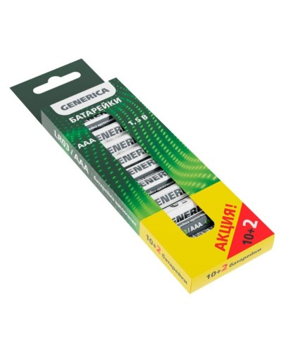 Батарейка Alkaline LR03/AAA GENERICA (12 шт) ПРОМО (ABT-LR03-ST-B12-G). Батарейка щелочная. IEK в Ангарске