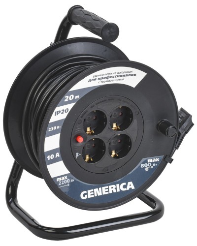 УК20 4 места 2P+PE, 20м GENERICA (WKP10-10-04-20-G). Удлинитель на катушке с термозащитой, 3х1,0кв.мм. IEK в Ангарске