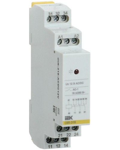 Реле промежуточное модульное OIR 3 контакта 16А 12В AC/DC (OIR-316-ACDC12V). Реле промежуточное модульное. IEK в Ангарске