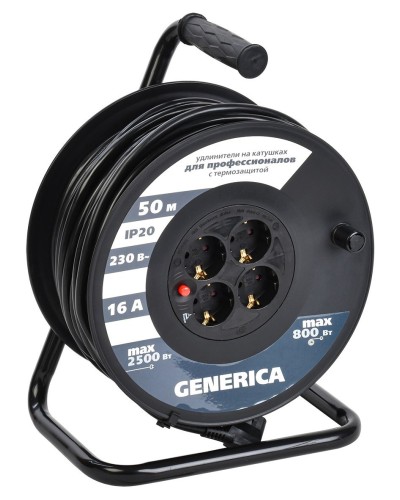 УК50 4 места 2P+PE, 50м GENERICA (WKP20-16-04-50-G). Удлинитель на катушке с термозащитой, 3х1,5кв.мм. IEK в Ангарске