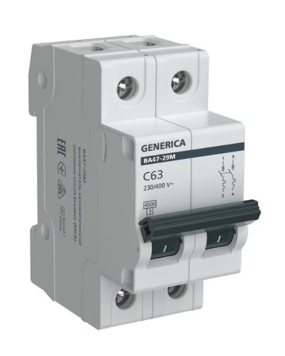 GENERICA ВА47-29М 2P C 63А 4,5кА (MVA21-2-063-C-G). Автоматический выключатель. IEK в Ангарске