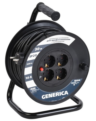 УК30 4 места 2P+PE, 30м GENERICA (WKP10-10-04-30-G). Удлинитель на катушке с термозащитой, 3х1,0кв.мм. IEK в Ангарске
