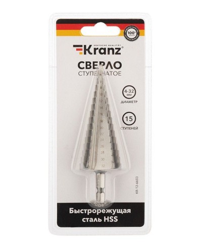 Сверло по металлу ступенчатое 4,0-32,0 мм 102 mm 62 HRC Kranz (KR-12-6603): Сверло по металлу шлифованное в Ангарске