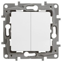 Выключатель двухклавишный 10AX-250В ETIKA, белый (672202). Выключатель. LegranD