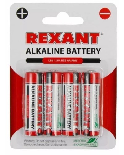 Алкалиновая батарейка AA/LR6 1,5 V 4 шт. блистер REXANT (30-1027). Элемент питания. Rexant в Ангарске