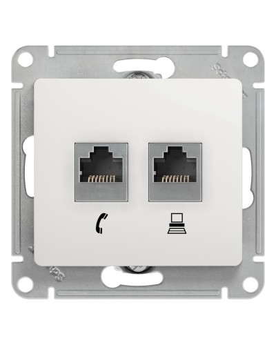 Glossa розетка RJ11+RJ45, 2-местная, кат. 5Е, скрытой установки, механизм, белый (GSL000185). Розетка компьютерная + телефонная. Systeme Electric в Ангарске