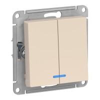 AtlasDesign выключатель 2-клавишный с подсветкой, скрытой установки, механизм, бежевый (ATN000253). Выключатель. Systeme Electric