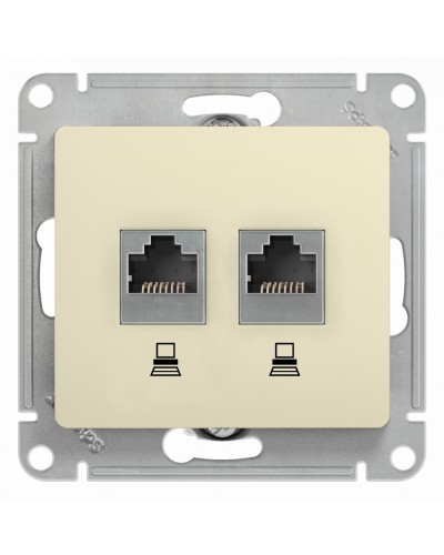 Glossa розетка RJ45+RJ45 2-местная, кат. 5Е, скрытой установки, механизм, бежевый (GSL000285KK). Розетка компьютерная. Systeme Electric в Ангарске