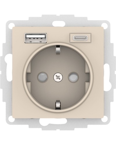 AtlasDesign розетка 1-местная с 2 USB A+C, скрытой установки, механизм, бежевый (ATN000232). Розетка с USB. Systeme Electric в Ангарске