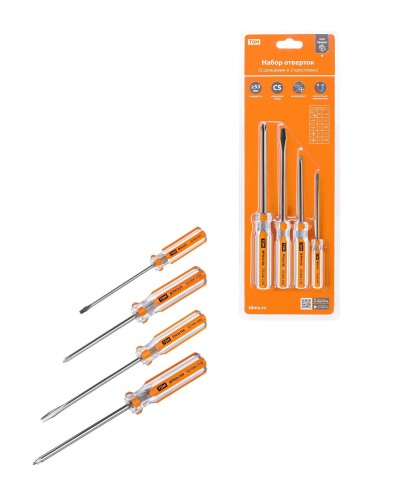 Набор отверток 4шт.: SL3x75, SL5х100, PH1х75, PH2х100, блистер, CS Гранит TDM (SQ1013-0101). Набор отверток. TDM ЕLECTRIC в Ангарске