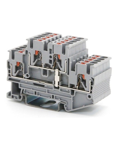 Клемма двухуровневая, зажим push-in, 2.5 кв.мм, серая (VPRTT-2.5-PV-GY). Клемма проходная, 4 точки подключения, уровни соединены перемычкой. ДКС в Ангарске