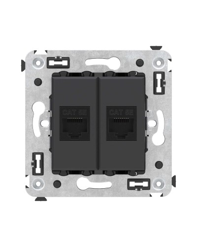 Розетка RJ-45 в стену, кат.5E, Avanti, двойная, черный матовый (4412664). Розетка компьютерная. ДКС в Ангарске