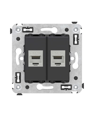 Розетка RJ-45 в стену, кат.6E, Avanti, двойная, черная матовая (4412764). Розетка компьютерная. ДКС в Ангарске