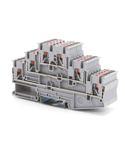 Клемма трехуровневая, зажим push-in, 2.5 кв.мм, серая (VPR-2.5-3L-GY). Клемма проходная, 6 точки подключения. ДКС в Ангарске