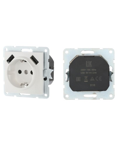 Розетка с з/к + 2xUSB разъема, 2А, белый LK60 (868004-1). Розетка. Экопласт в Ангарске